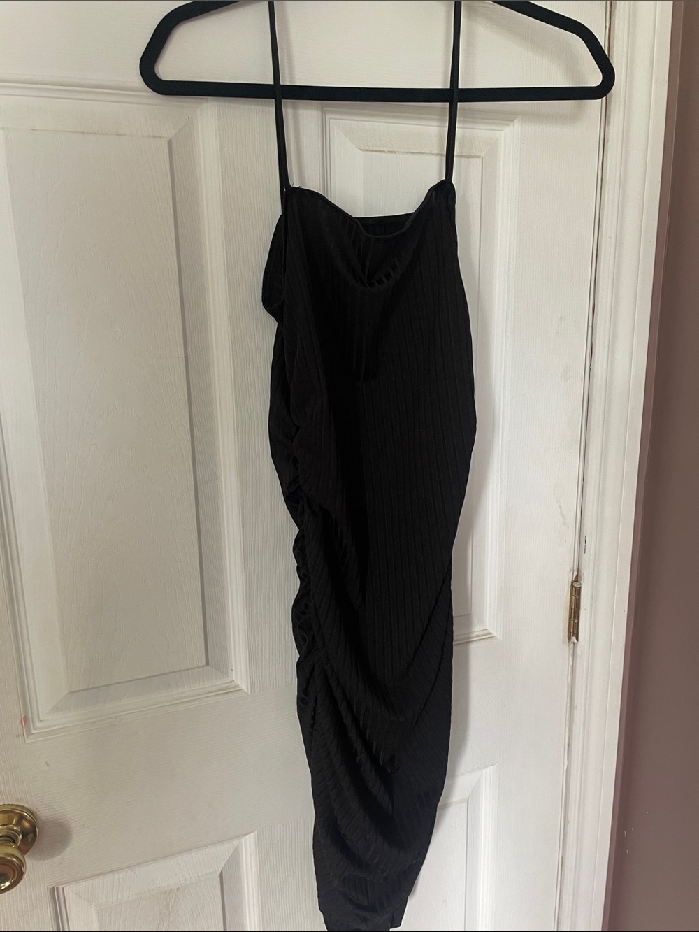 SHEIN Black Ruched Strappy Midi Dress